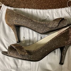 Stuart Weitzman sparkle bow heels with peep toe. size 7M